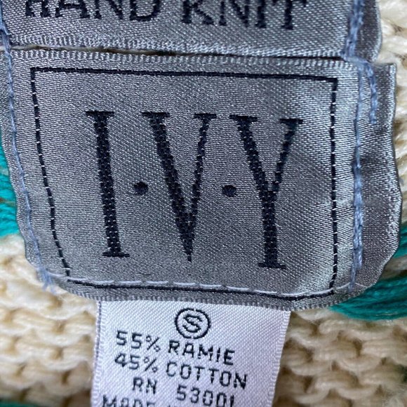 VTG 80s IVY Hand Knit Cardigan Sweater Small Floral Princess Di Cottagecore - Picture 5 of 5